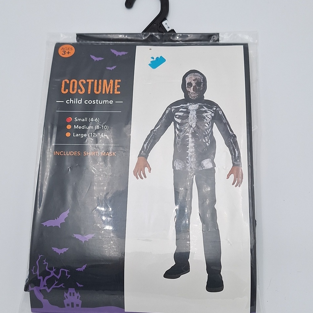 Kids Skeleton Costume with Mask - Black and White